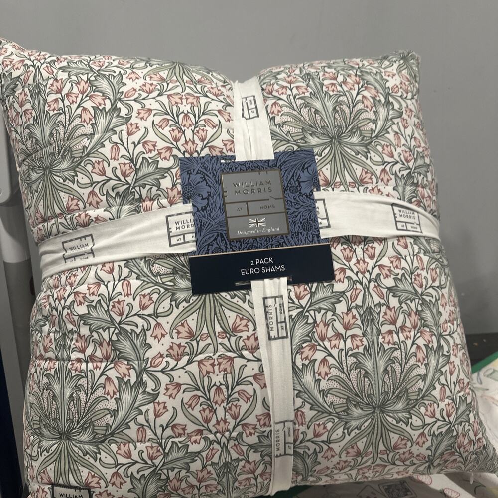 WILLIAM MORRIS Harebell- Plaster Sage EURO PILLOWS Shams Set Pair Of 2 European